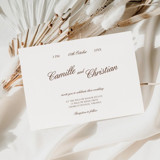 Elegant Ivory & Warm Brown Calligraphy Wedding Einladung