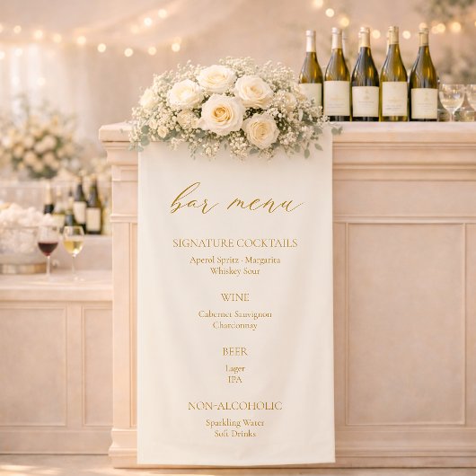 Elegant Ivory Wedding Bar Menu Banner 
