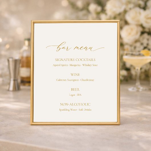 Elegant Ivory Wedding Bar Menu Sign Poster