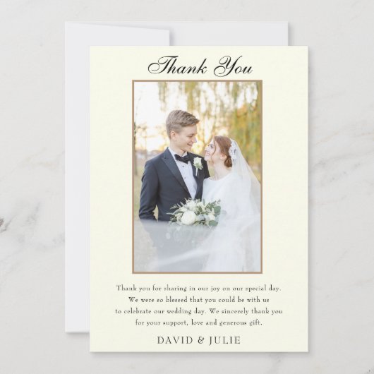 Elegant Ivory Wedding Foto Dankeschön Card Dankeskarte (Vorderseite)