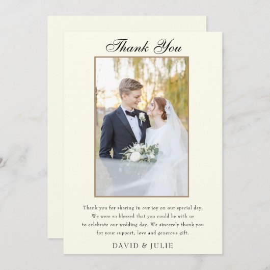 Elegant Ivory Wedding Foto Dankeschön Card Dankeskarte (Vorne/Hinten)