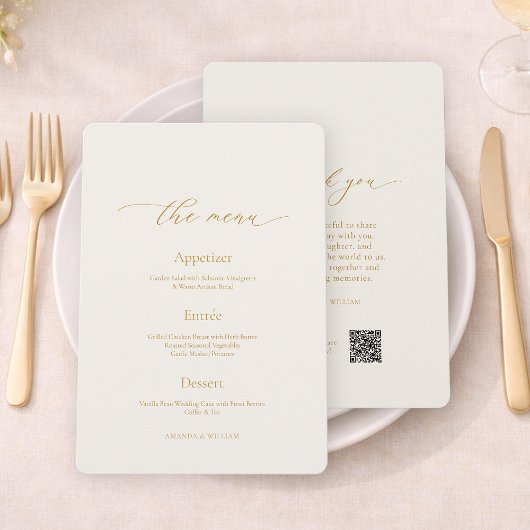Elegant Ivory Wedding Menu & Thank You Card Einladung