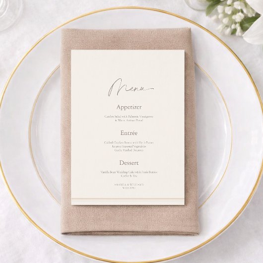 Elegant Ivory Wedding Menu with Thank You Card  Einladung