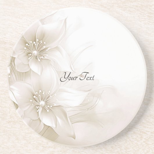Elegant Ivory White Blume Sandstone Untersetzer (Vorne)