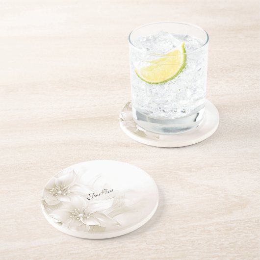 Elegant Ivory White Blume Sandstone Untersetzer (Seite)