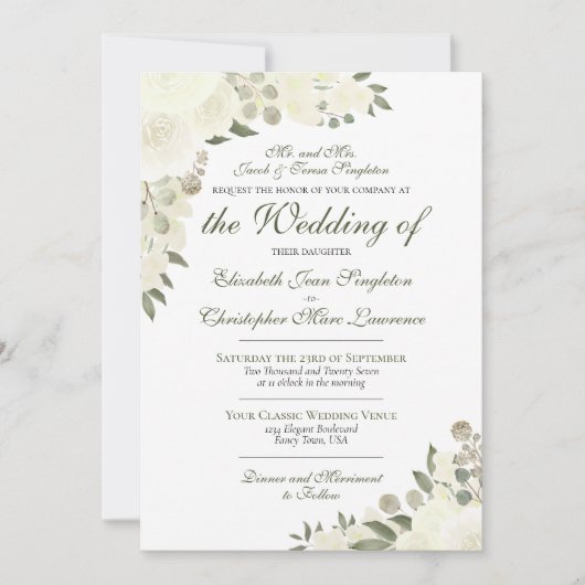 Elegant Ivory White Boho feierliche Hochzeit Einladung (Vorderseite)