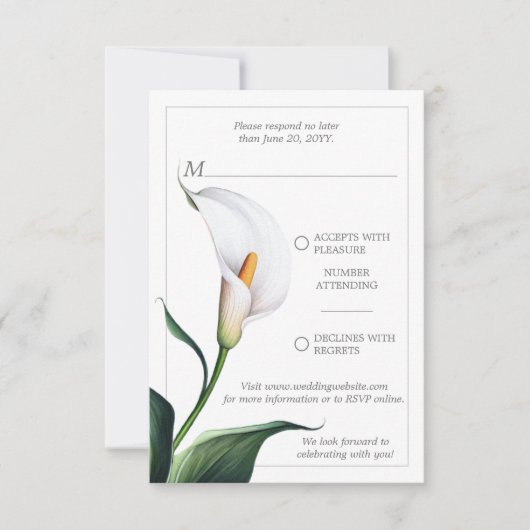 Elegant Ivory White Calla Lily Wedding RSVP Karte (Vorderseite)
