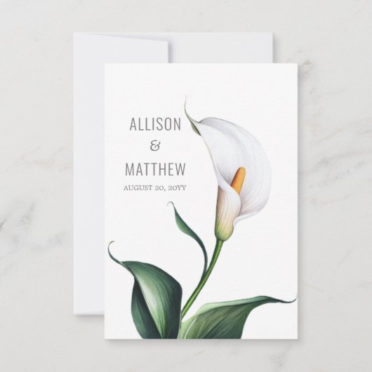Elegant Ivory White Calla Lily Wedding RSVP Karte (Rückseite)