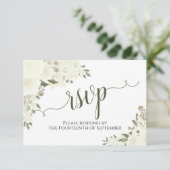 Elegant Ivory White Floral Calligraphy Wedding RSVP Karte (Stehend Vorderseite)
