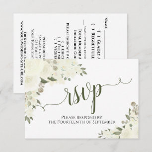 Elegant Ivory White Floral Calligraphy Wedding RSVP Karte
