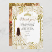 Elegant Ivory White Floral Foto Quinceañera Dankeskarte (Vorne/Hinten)