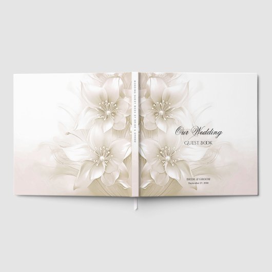 Elegant Ivory White Flowers Guest Book Gästebuch (Voll)
