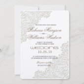 Elegant Ivory White Lace Corner Einladung Hochzeit (Vorderseite)