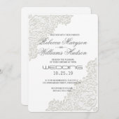 Elegant Ivory White Lace Corner Einladung Hochzeit (Vorne/Hinten)