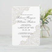 Elegant Ivory White Lace Corner Einladung Hochzeit (Stehend Vorderseite)