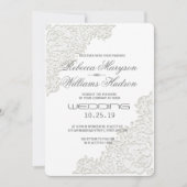 Elegant Ivory White Lace Corner Einladung Hochzeit (Vorderseite)
