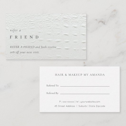 Elegant Ivory White Leather Texture Weiterempfehle Visitenkarte (Vorne/Hinten)