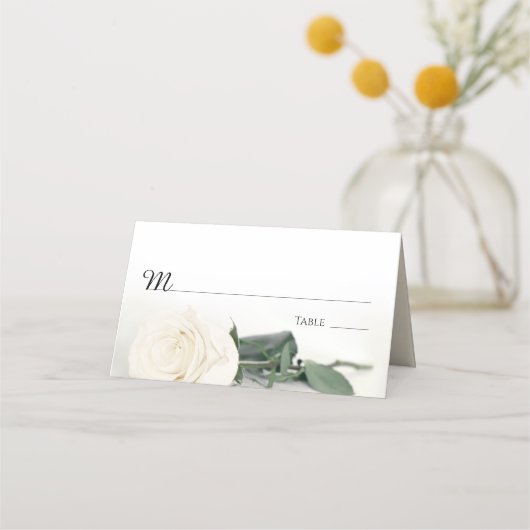 Elegant Ivory White Rose Hochzeitstil Platzkarte (Vorderseite)
