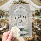 Elegant Ivory White Rose Lacy Calligraphy Wedding Acryleinladungen