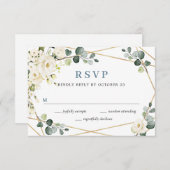 Elegant Ivory White Roses Eucalyptus Wedding RSVP Karte (Vorne/Hinten)