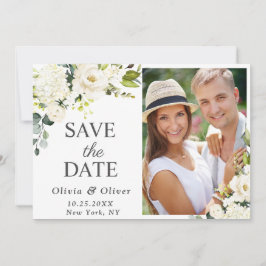 Elegant Ivory White Roses Greenery FOTO Wedding Save The Date