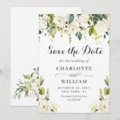 Elegant Ivory White Roses Grüne Hochzeit Save The Date (Vorne/Hinten)