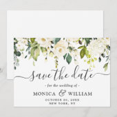 Elegant Ivory White Roses Grüne Hochzeit Save The Date (Vorne/Hinten)