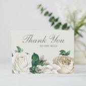 Elegant Ivory White Roses Wedding Vielen Dank Dankeskarte (Stehend Vorderseite)