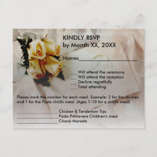 Elegant Ivory Yellow Roses RSVP Wedding Postcard Einladungspostkarte