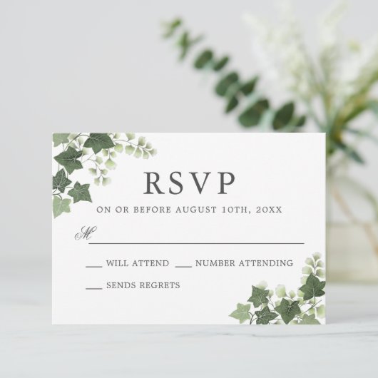 Elegant Ivy and Fern Wedding RSVP (Stehend Vorderseite)