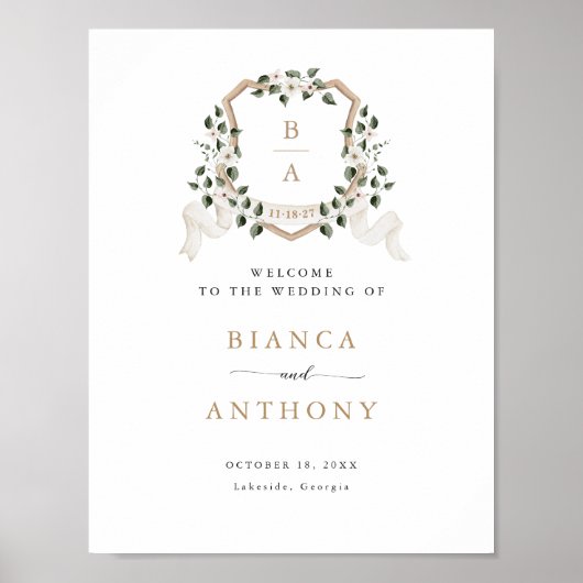 Elegant Ivy Greenery Wappen Begrüßung Poster (Vorne)