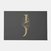 Elegant J Boho Floral Monogram Initial Gray Gold Fußmatte (Vorderseite)