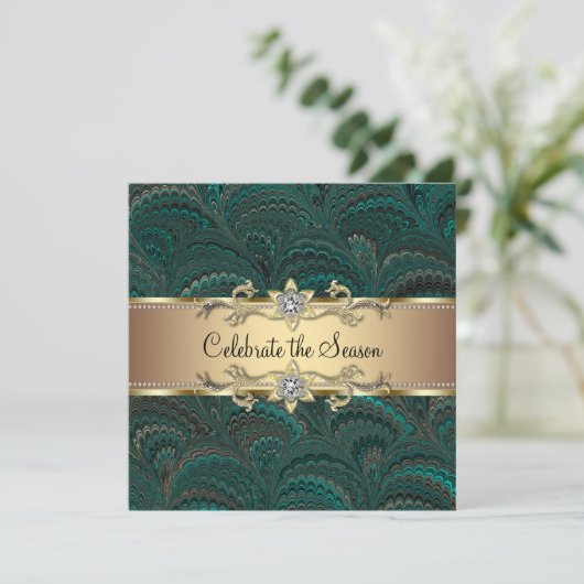 Elegant Jade Green Black Gold Weihnachts-Party Einladung (Stehend Vorderseite)