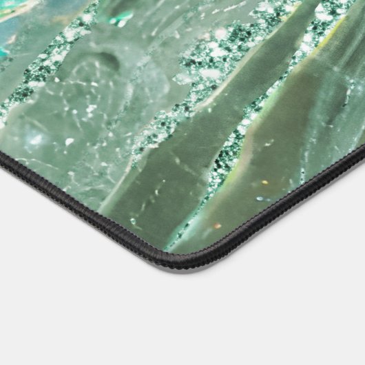 Elegant Jade Green Glitzer Holographic Opal Marble Schreibtischunterlage (Ecke)