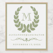 Elegant Jade Monogram Laurel Wreath Wedding Weinetikett (Einzelnes Label)