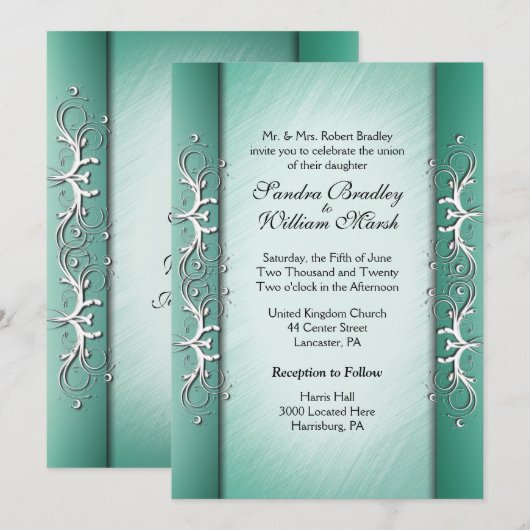 Elegant Jade Wedding Einladung (Vorne/Hinten)