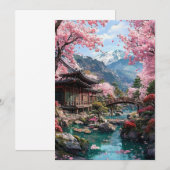 Elegant Japanese Cherry Blossom & Castle Wedding I Einladung (Vorne/Hinten)
