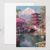 Elegant Japanese Cherry Blossom & Castle Wedding I Einladung (Vorne/Hinten)