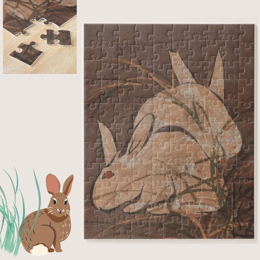 Elegant Japanese Edo Period Rabbits Jigsaw Puzzle
