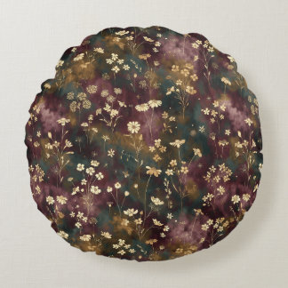 Elegant Japanese Floral – Moody Plum & Teal  Rundes Kissen