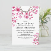 Elegant Japanisch Cherry Blossom Floral Quinceañer Einladung (Stehend Vorderseite)