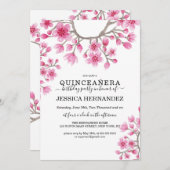 Elegant Japanisch Cherry Blossom Floral Quinceañer Einladung (Vorne/Hinten)