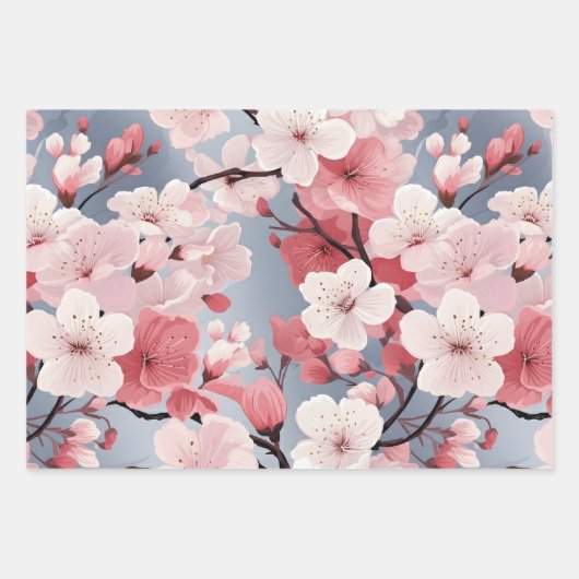 Elegant Japanisch Sakura Floral Geschenkpapier Set (Vorderseite)