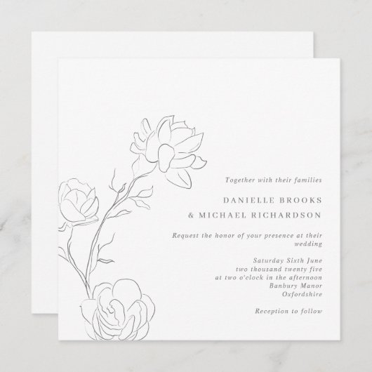 Elegant Jasmine Branch Square Einladung zur Hochze (Vorne/Hinten)