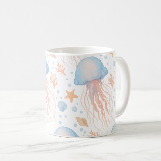 Elegant Jellyfish & Ocean Elements Pattern Mug Kaffeetasse (VorderseiteRechts)