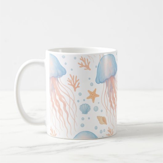 Elegant Jellyfish & Ocean Elements Pattern Mug Kaffeetasse (Links)