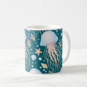 Elegant Jellyfish & Ocean Elements Pattern Mug Kaffeetasse (VorderseiteRechts)