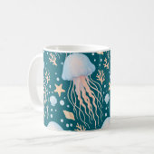 Elegant Jellyfish & Ocean Elements Pattern Mug Kaffeetasse (Vorderseite Links)