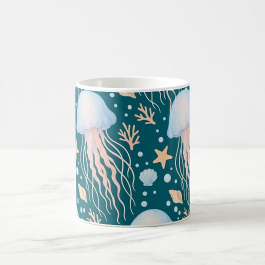 Elegant Jellyfish & Ocean Elements Pattern Mug Kaffeetasse (Mittel)