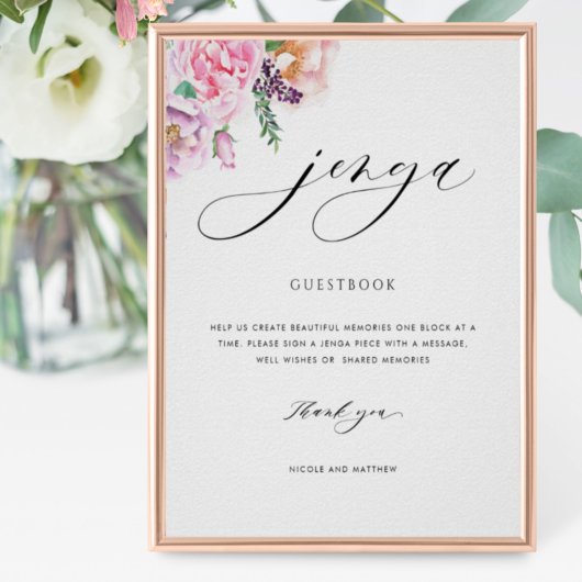 Elegant Jenga Guestbook Pastel Floral Wedding Sign Poster